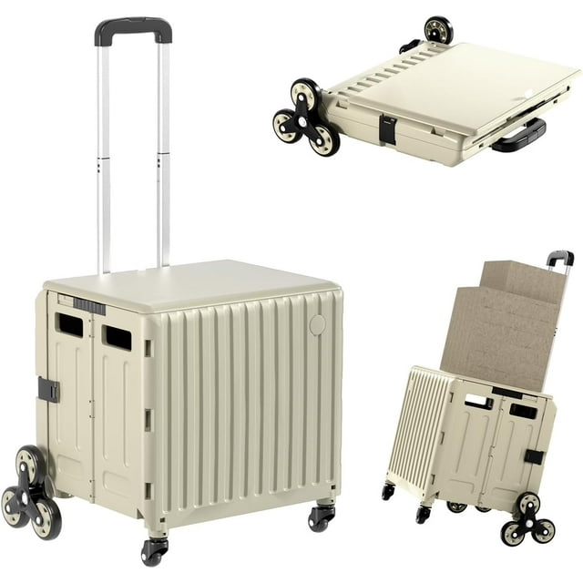 Foldable Utility Cart Stair Climber Wheeled, Collapsible Rolling Crate