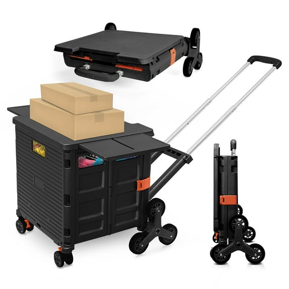 Foldable Utility Cart with Stair Climbing Wheels,Collapsible Rolling Crate with Magnetic Lid Telescopic Cover,Adjustable Telescoping Handle Hand Cart