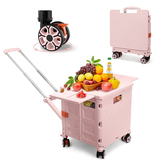 Foldable Utility Cart with Stair Climbing Wheels,Collapsible Rolling Crate with Magnetic Lid Telescopic Cover,Adjustable Telescoping Handle Hand Cart