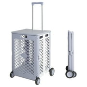 Foldable Utility Rolling Carts with Wheels, Portable Shopping Cart with Durable Heavy Duty Telescopic Handle, Rolling Crate for Carrying Books, Laundry, Travel Office Use, Gray