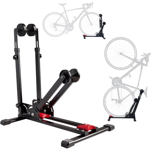Foldable Vertical & Horizontal Bike Rack - Space-Saving Floor Bike Stand for Garage/Indoor Storage, Tool-Free Assembly Fits 24"-29" Mountain/Road Bikes (66lb Capacity) No Drilling