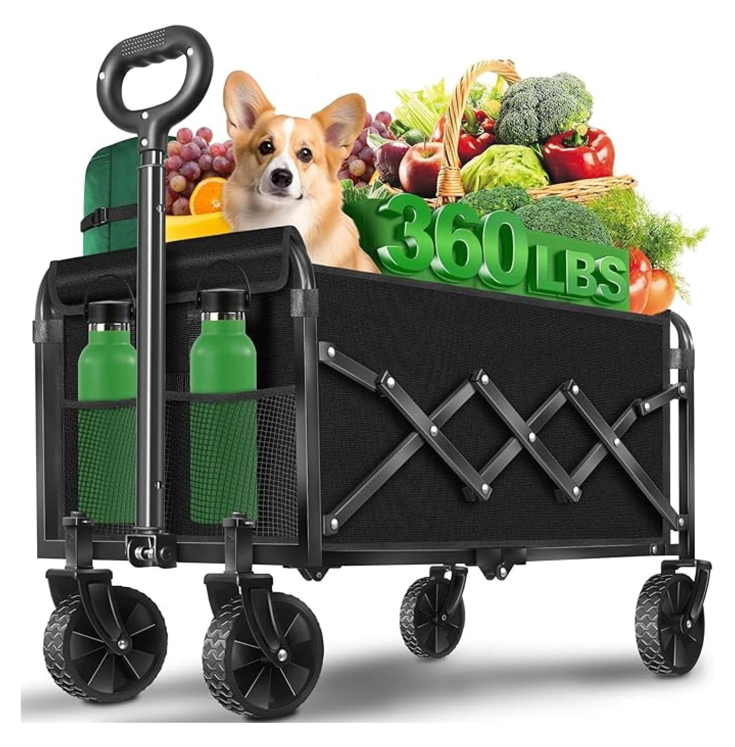 Ffe Carts Foldable Wagon Cart with Wheels, 360 LBS Heavy Duty Collapsible Wagon ...