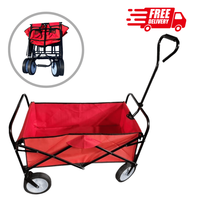 Foldable Wagon Cart w/ Large Wheels for Easy Beach, Garden, Camping