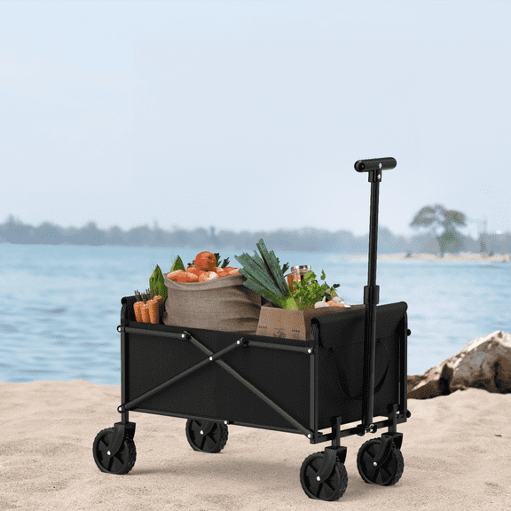 Foldable Wagon Cart with Wheels for Grocery Sports Garden Shopping CampingBlack