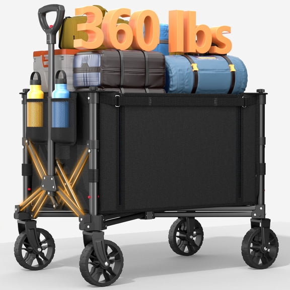 CHITOOMA Foldable Wagon Cart, 360LBS Portable Collapsible Wagon Cart, 120L Capacity Utility Cart with 2 Cup Holder for Groceries, Camping, Shopping, Garden, Beach,