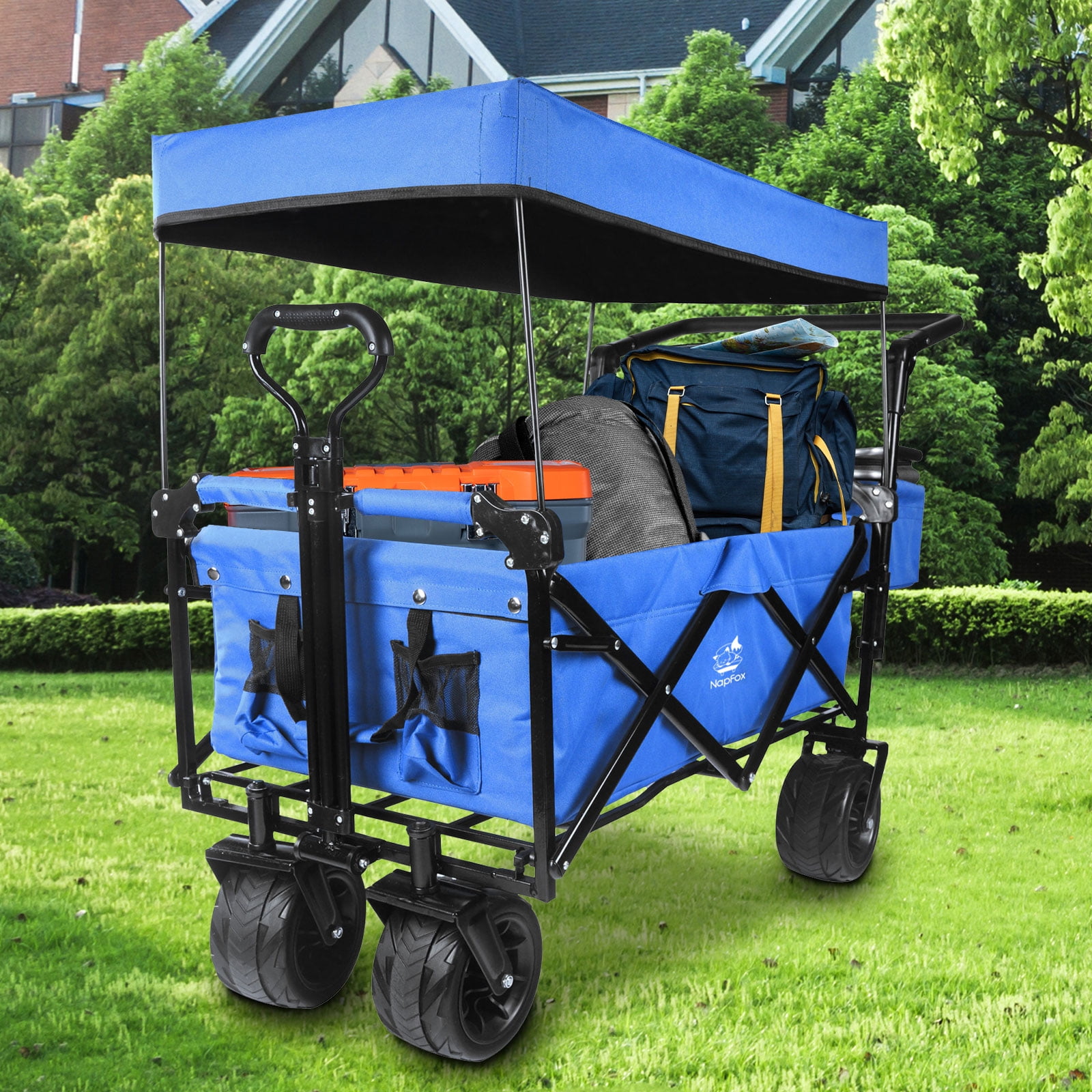 SVOPES Extra Large Collapsible Garden Cart With Removable Canopy Folding Utility Wagon With Wheels Blue 3cu Ft Steel Bin Dzdptc Buhsku0001v0 1022