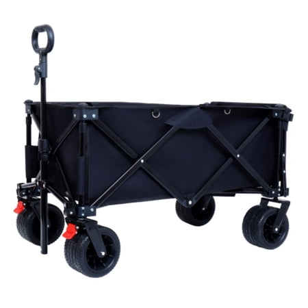 Foldable Wagon with Extended Tailgate, 400LBS Heavy Duty Utility Cart, All-Terrain Beach Wagon Cart,Black