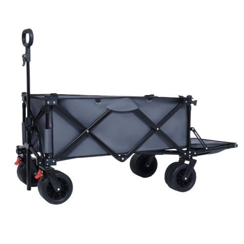 Foldable Wagon with Extended Tailgate, Extra Long Extender Wagon Cart,Beach Wagon Cart Heavy Duty 400LBS with Large All-Terrain Beach Wheels, Gray