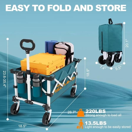 Wagons Carts Foldable, Grocery Cart on Wheels, Collapsible Wagon, Shopping Cart for Groceries, Foldable Wagon with Wheels, Heavy Duty-Blue