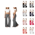 thumbnail image 1 of Foldable Waist Pleated Yoga Pants for Women – Low Rise Wide Leg Loose Fit Pure Color Stretchy Casual Lounge Trousers, 1 of 7