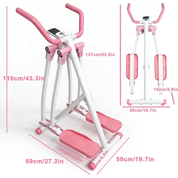 Foldable Walk Elliptical Pink with LCD Display Low-Impact Full-Body Cardio Trainer Glider for Home Gym