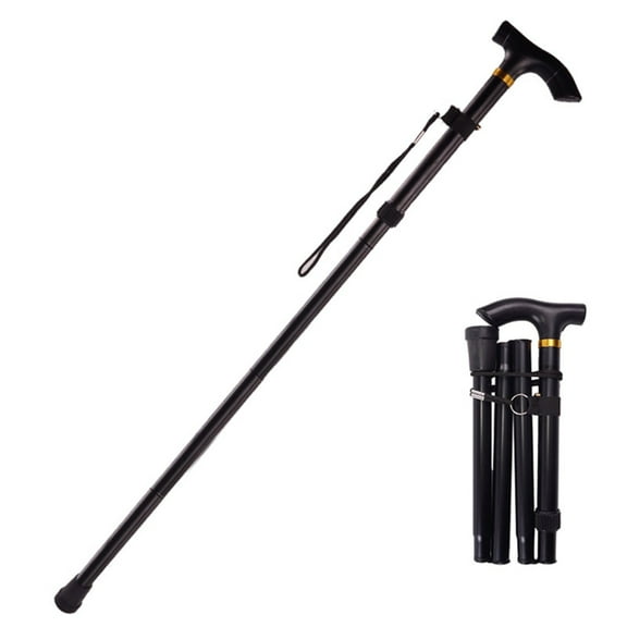 Foldable Walking Cane Aluminum Alloy Camping Hiking Trekking T-Handlebar Walking Pole Telescopic Stick with 4 Color