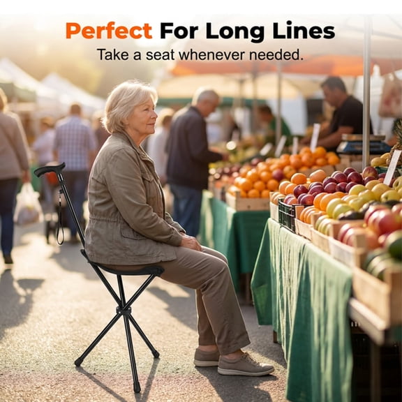Foldable Walking Cane with Integrated Seat, Thickened Wear-Resistant Structure, Anti-Slip Base, Portable Dual-Purpose Cane for Daily Walking Rest & Elderly Outdoor Activities