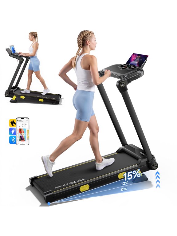 Foldable Walking Pad with Incline 15%, Walking Pad with Handle Fits Laptop, 300 lbs Capacity, 7.5mph Treadmil