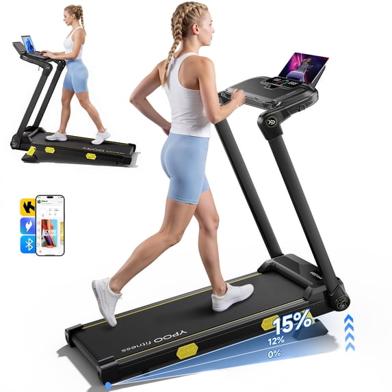 Foldable Walking Pad with Incline 15%, Walking Pad with Handle Fits Laptop, 300 lbs Capacity, 7.5mph Treadmil