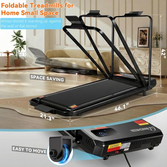 Foldable Walking Pad with Incline - Under Desk Treadmill with Handle Bar