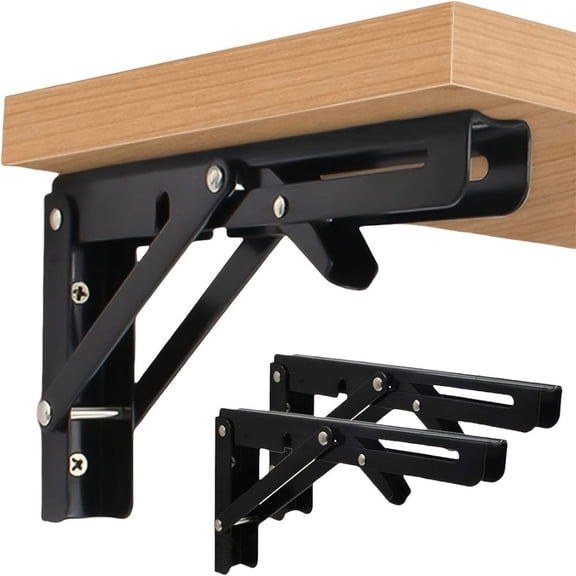 Foldable Wall Bracket Unit, Microwave Shelf Wall Mount Support, Wall Mounted Table Bracket, Patio Bench Support Solid Steel, 8 Inch Black Folding Shelf Brace, Complete with Full