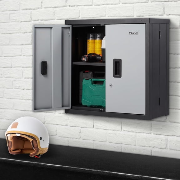 Foldable Wall Cabinet, Metal Garage Locker Mounted 26" Small Tool Chest 240 LBS Loading Capacity Adjustable Shelf Magnetic Door File for Warehouse Office Home Black