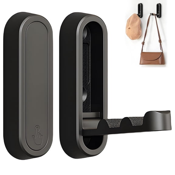 Foldable Wall Hooks Black, 2 Pack Folding Coat Hooks, Screw Mounted