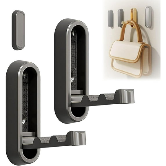 Foldable Wall Hooks Wall Mount, Heavy Duty Folding Coat Hooks with Screws, Foldable Plant Hanger for Bathroom, Kitchen, Entryway, Holds Coats, Towels, Backpacks, Hats, Keys (1Pcs, Grey)