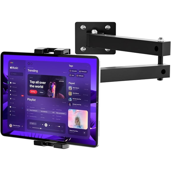 Foldable Wall Mount iPad Holder Tablet Stand,360 Adjustable Holder,2-Stage Extendable Articulating Aluminum Alloy Arm,Compatible with 4.7~12.9" iPad/Nexus/e-Reader/Switch/iPhone