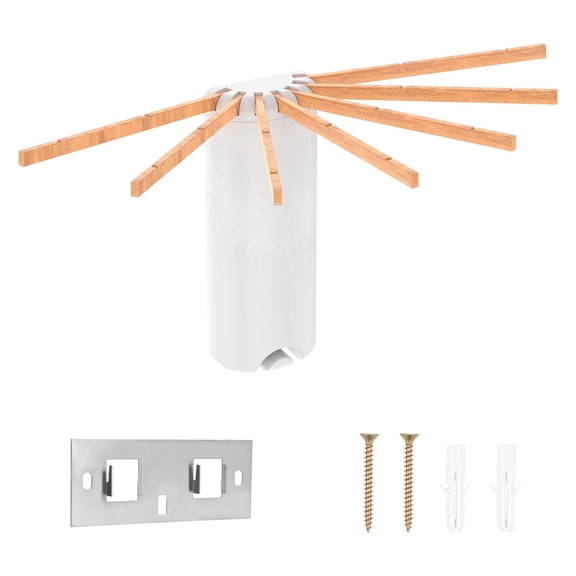 FVKRNYZ Folding Wood Residential Wall Mount 7-Clip 7-Tiers Clothes Drying Rack Kit with Screws, Brown