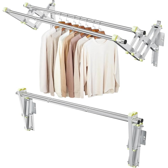 Foldable Wall Mounted Clothes Rack-Double 44'' Long Rod&2 Bases ...