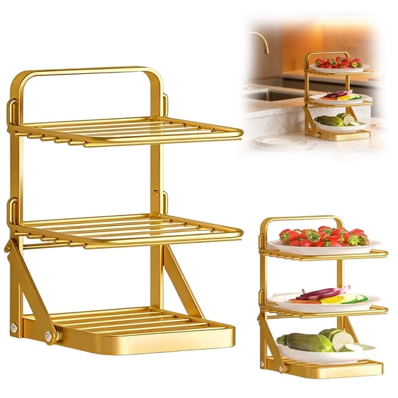 Foldable Wall Mounted Kitchen Prep Station Multi Tier Vegetable & Ingredient Organizer Rack Saving Countertop Shelf For Home,Baking Pans