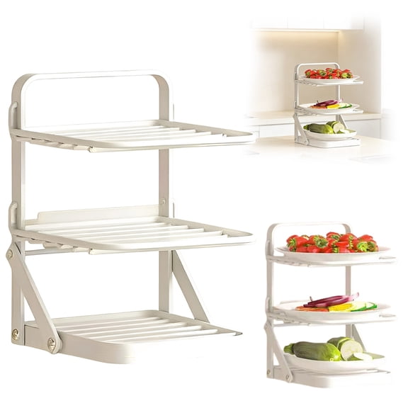 Foldable Wall Mounted Kitchen Prep Station Multi Tier Vegetable & Ingredient Organizer Rack Saving Countertop Shelf For Home,Baking Trays