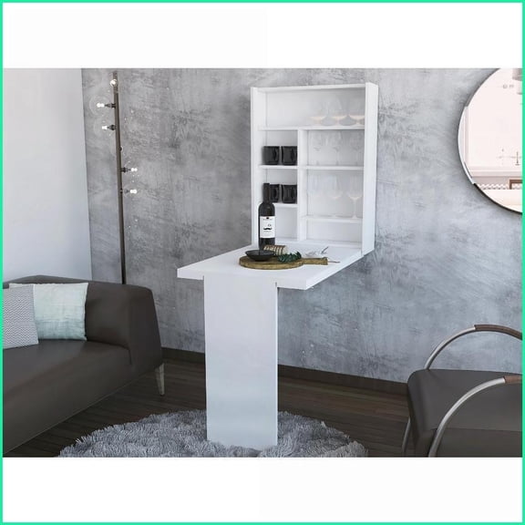 Foldable Wall-Mounted Table with 7 Shelves | 31.4"H x23.6"W | White | Engineered Wood