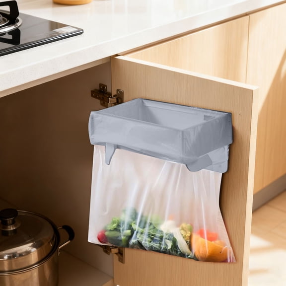 Foldable Wall Mounted Holder - No Drilling ABS Space Saving Hanging Garbage Rack for Kitchen Cabinet Doors Bathroom (Grey)