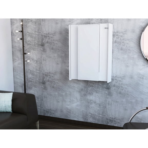 Foldable Wall - Mounted White Table / Functions as Workstation and Dining Table with Storage