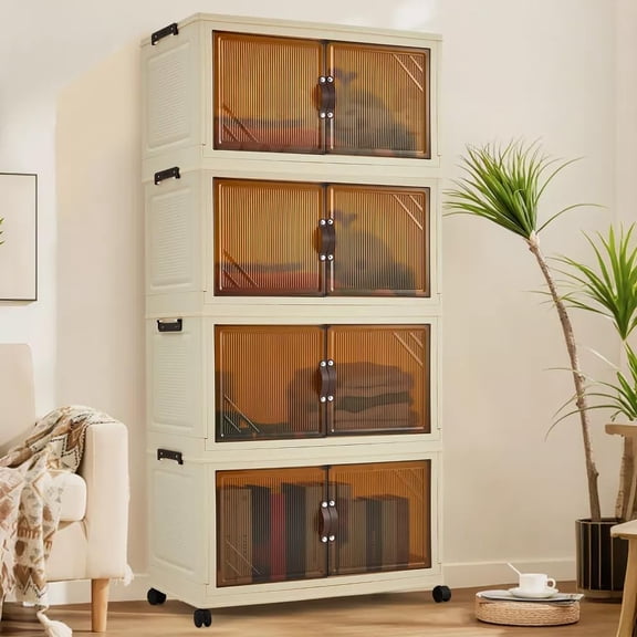 Foldable Wardrobe 24.4 x 13.8 x 50.4in, Plastic Folding Chest of Drawers with Magnetic Doors, Sturdy Multi-Purpose Cabinet for Children's Clothes, Storage of Toys