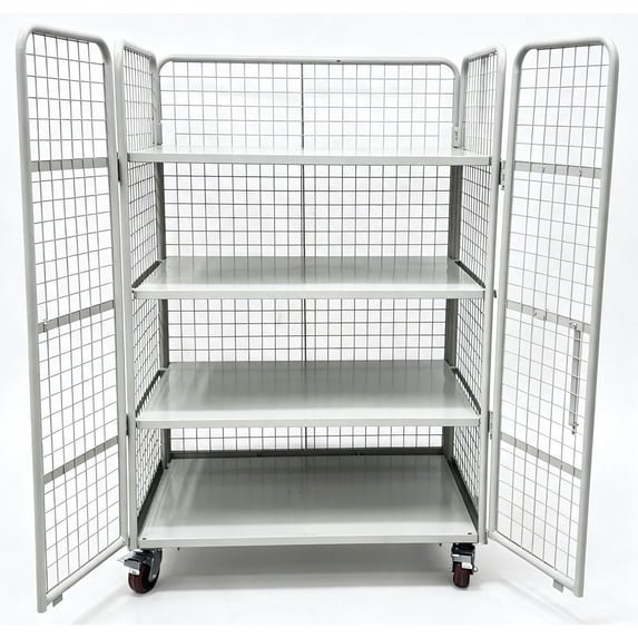Foldable Warehouse Logistics Trolley Heavy Duty Collapsible Steel Cart with Dense Double Mesh Security Doors