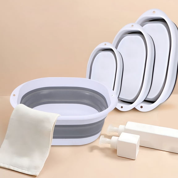 Foldable Wash Basin, Multipurpose Plastic Washing Basin, Small Portable Travel Tub, Camping Dish Washing Tub with Hanging Holes & Extended Handles, Multi-Size