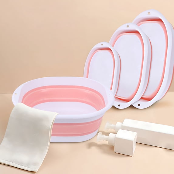 Foldable Wash Basin, Multipurpose Plastic Washing Basin, Small Portable Travel Tub, Camping Dish Washing Tub with Hanging Holes & Extended Handles, Multi-Size