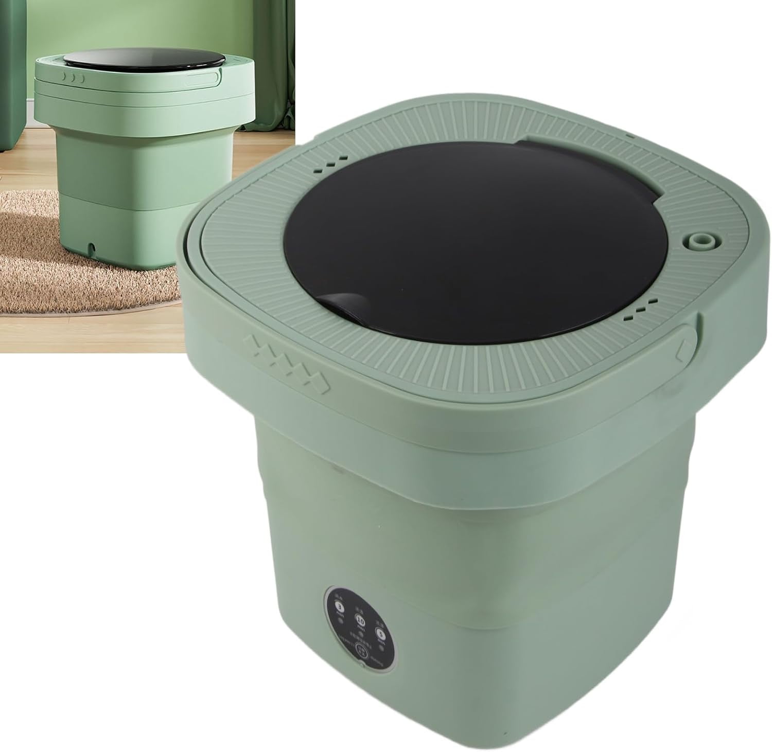 Foldable Washing Machine, 6.5L Portable Travel Folding Washing Bucket Mini Underwear Baby Clothes Small Items Washer with Spin Dryer for Apartments Dormitory Hotels(Green)