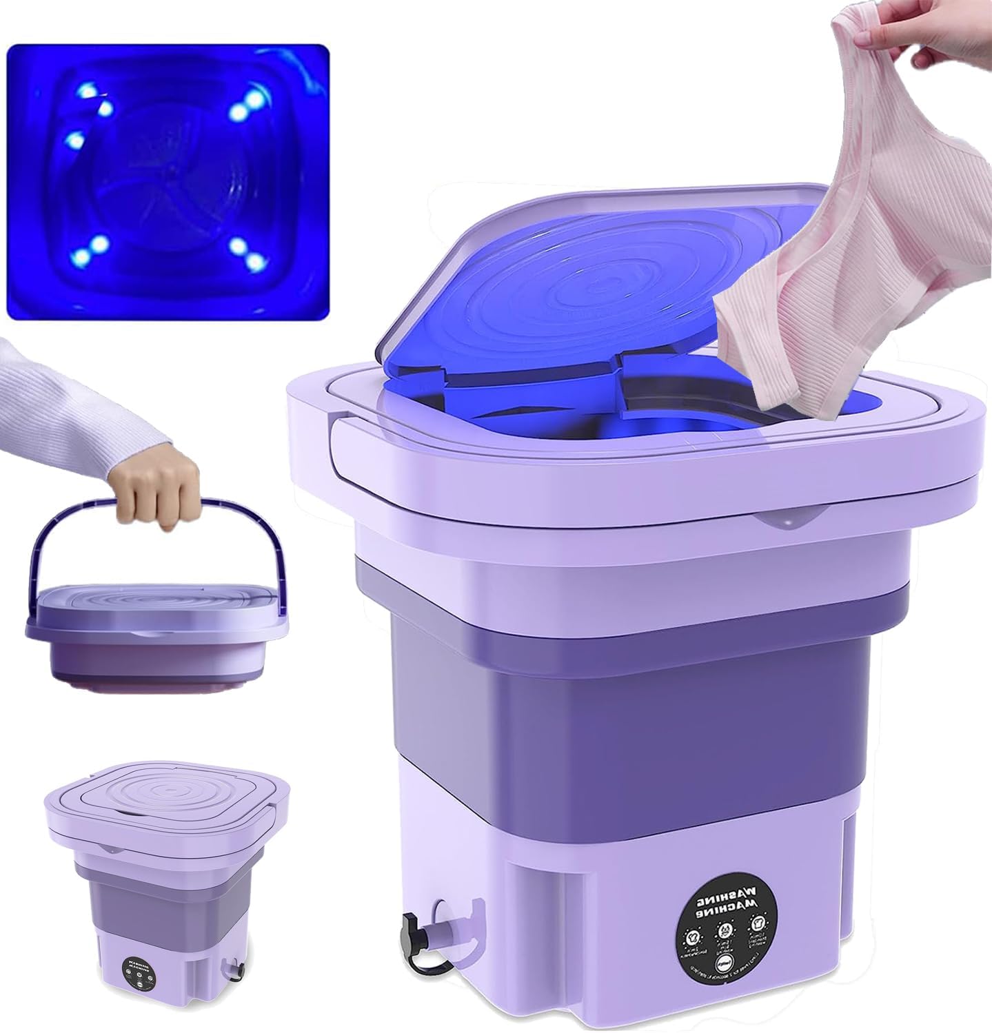 Foldable Washing Machine, 8L High Capacity Mini Washer with 3 Modes Deep Cleaning Half Automatic