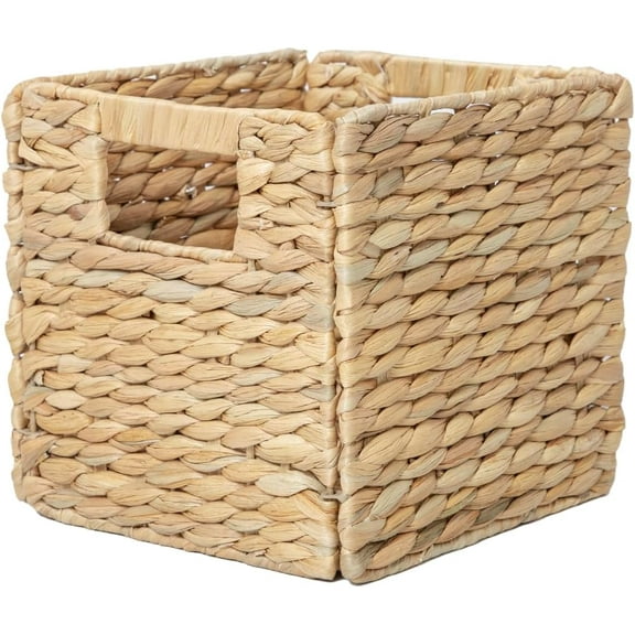 Foldable Water Hyacinth Storage Cubes 9X9 Hand Woven Wicker Storage Bins Square Basket Storage Basket for Shelves (Water hyacinth)