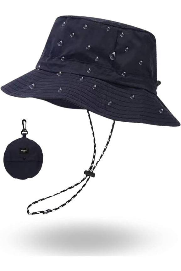 Foldable Waterproof Bucket Hat for Hiking, UPF 50+ Sun Protection Boonie Hat with Adjustable Chin Cord, Quick Dry, One Size-navy-onesize