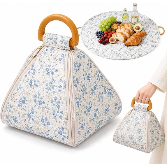 Foldable Waterproof Picnic Blanket, 2-in-1 Tote Beach Picnic Blanket & Insulated Cooler Bag,38 inch Waterproof Thick Padded Outdoor Mat for Beach,Camping & Travel