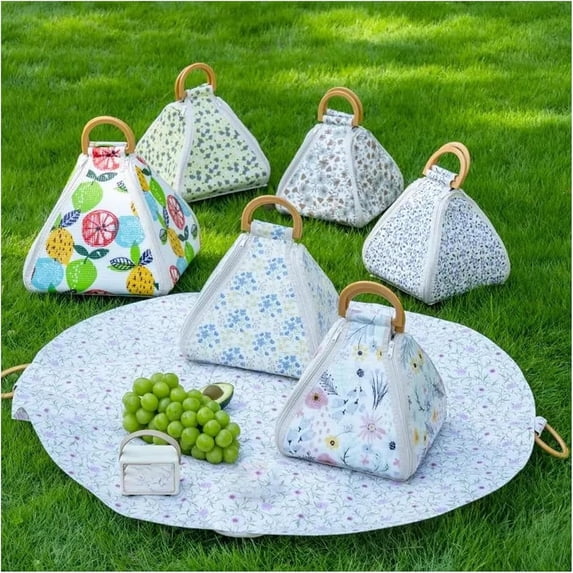 Foldable Waterproof Picnic Blanket, Thick Padded Outdoor Mat with Carry Handle, Beach Camping Tote Bag Must Have(Random Pattern-Small)