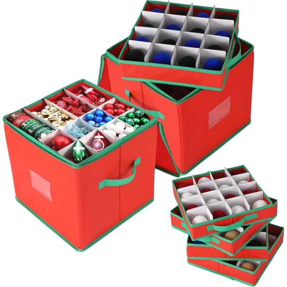Foldable Wedding & Party Decoration Storage Box with 128 Compartments, Adjustable Divider Organizer 13x13x13.4 Inch with Zipper Lid for Ornaments, Holiday & Event Decor Storage