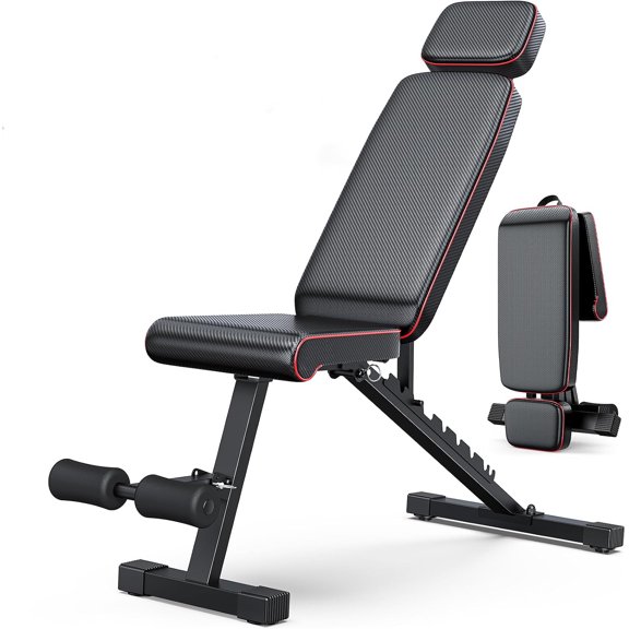 Foldable Weight Bench 800LBS, Adjustable Workout Bench with 10 Backrest Positions & Extended Headrest, Incline Decline Flat Bench Press for Home Gym Small Space Strength Training