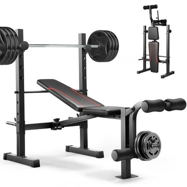 Foldable Weight Bench with Squat Rack & Leg Extension, Adjustable Workout Bench for Home Gym, Weight-Lifting Workout Bench for Dumbbell Exercise Full Body Workout
