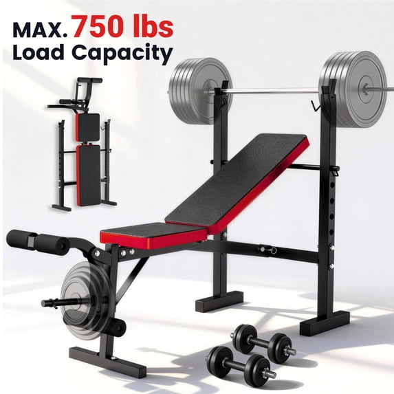 Blacksmith Foldable Weight Bench Set, 750 lbs capacity, with squat rack and leg extension curl, black