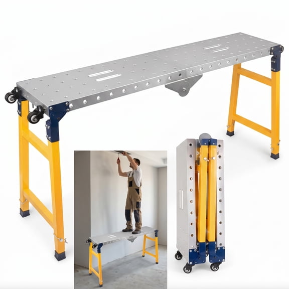 Foldable Welding Table, 1100 lbs Capacity Heavy Duty Steel Work Bench for TIG MIG Welding, Yellow