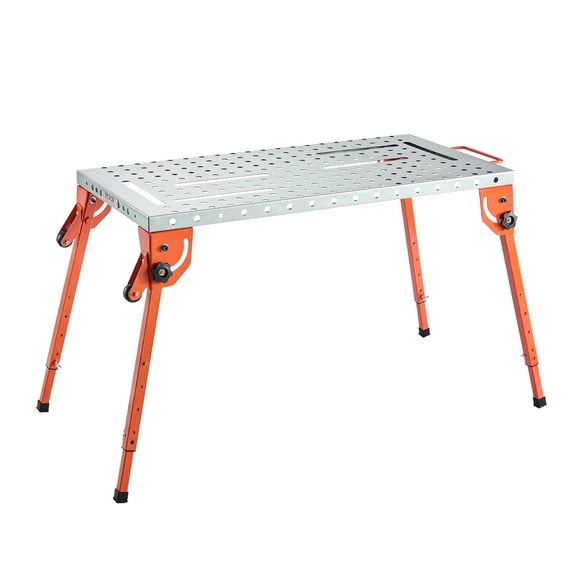 Foldable Welding Table 44 x 21 Inches 500 LBS Capacity Adjustable Height 4 Levels Carbon Steel Workbench with 6 Tool Slots and 0.63 Inch Fixture Holes for Welding Assembly Repair
