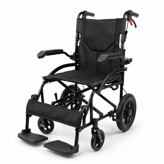 Foldable Wheelchair for Adults Lightweight Transport Chair with Removable Flip Armrests, Swing Footrests and Locking Handbrakes for Travel & Daily Use