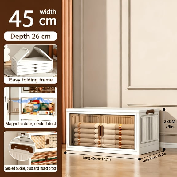 Foldable Wheeled Plastic Storage Cabinet with Lid & Double Doors, Heavy-Duty Space-Saving Rack for Home & Office, Holds Wine Bottles & Boxes